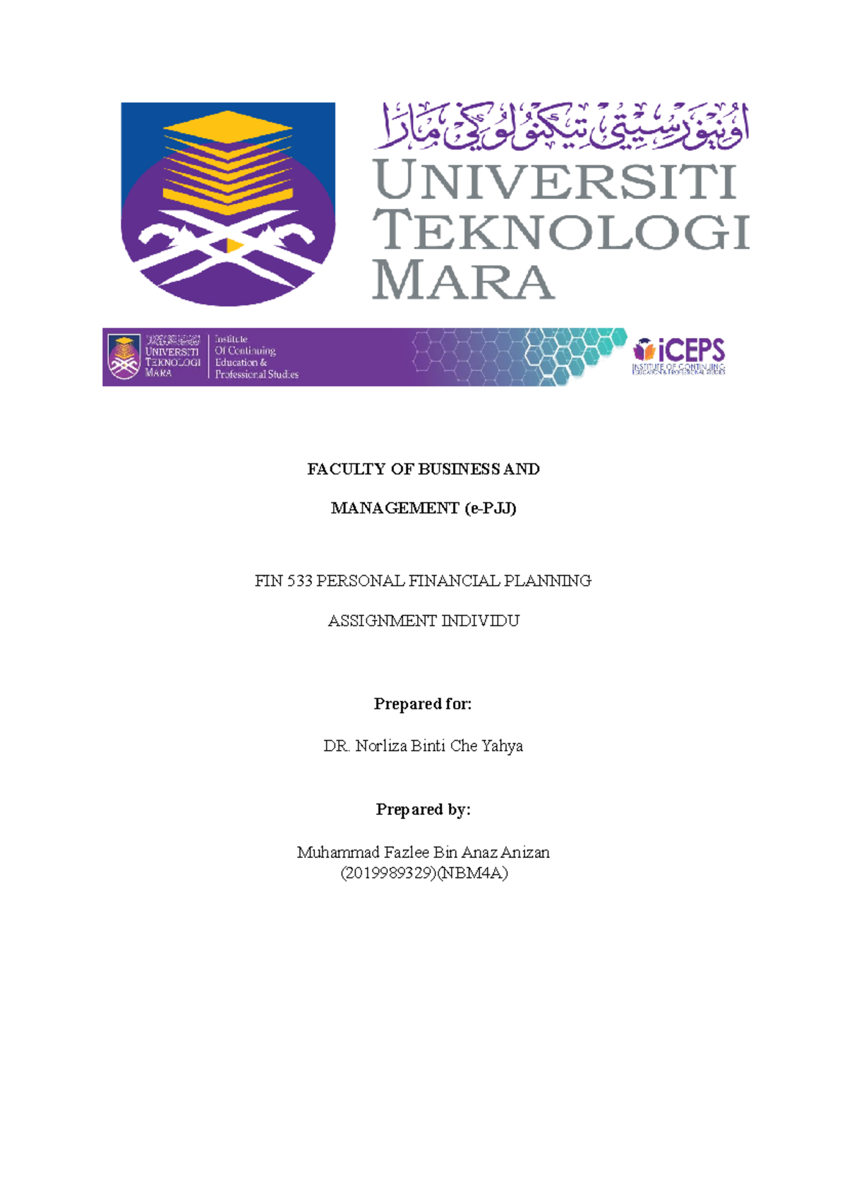 FIN 533 Individu Latest - FACULTY OF BUSINESS AND MANAGEMENT (e-PJJ ...