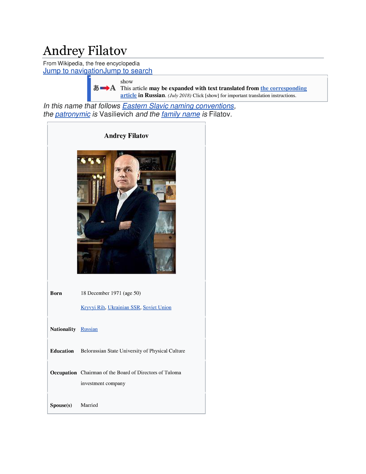 Andrey Filatov - just read - Andrey Filatov From Wikipedia, the free  encyclopedia Jump to - Studocu