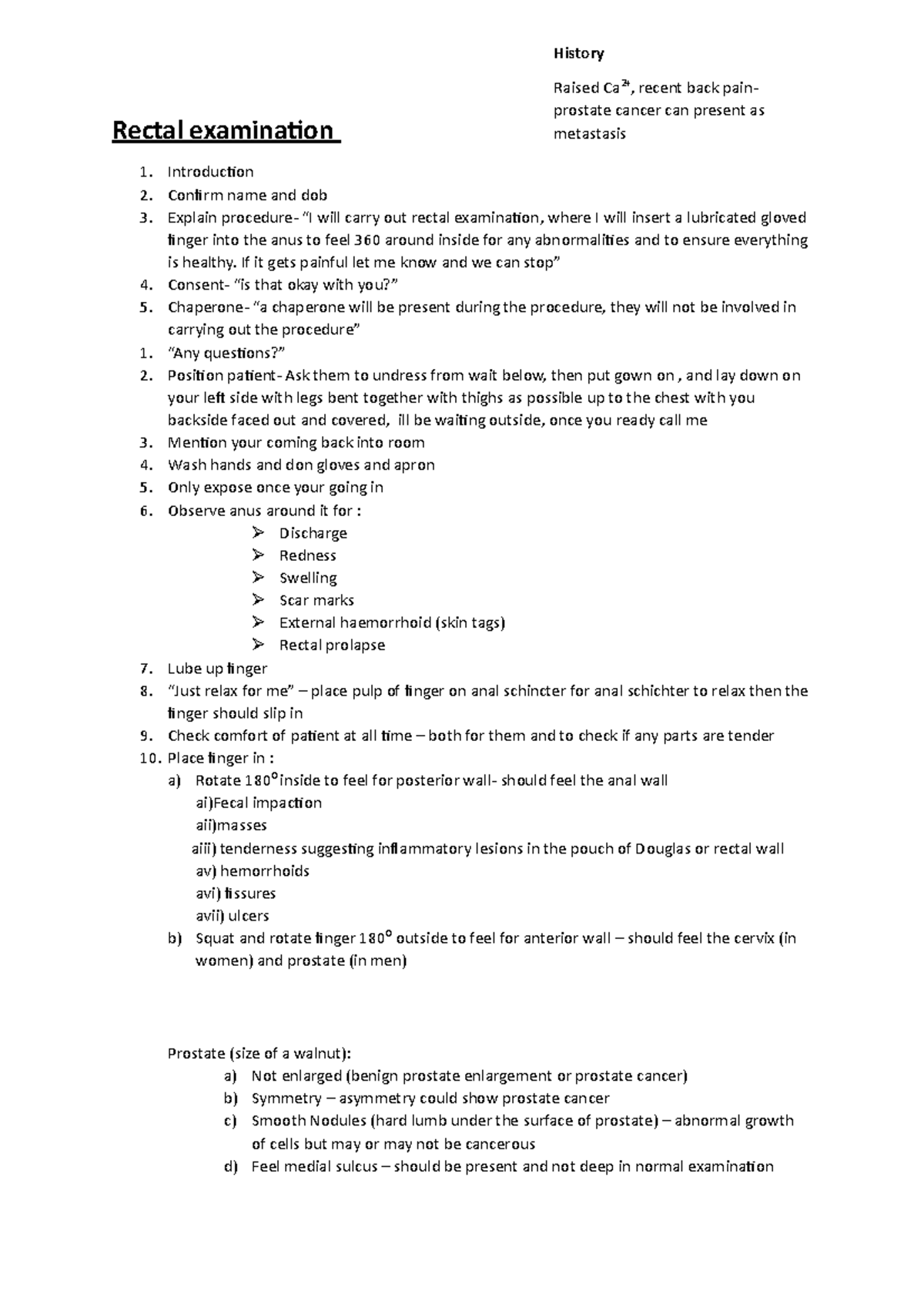 Rectal Examination, findings and differentials Rectal examination