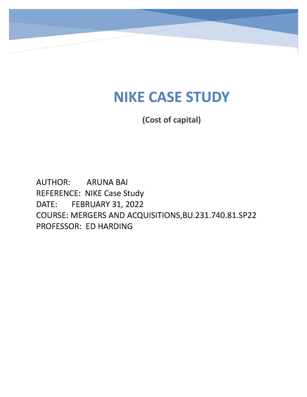 nike case study wacc solution
