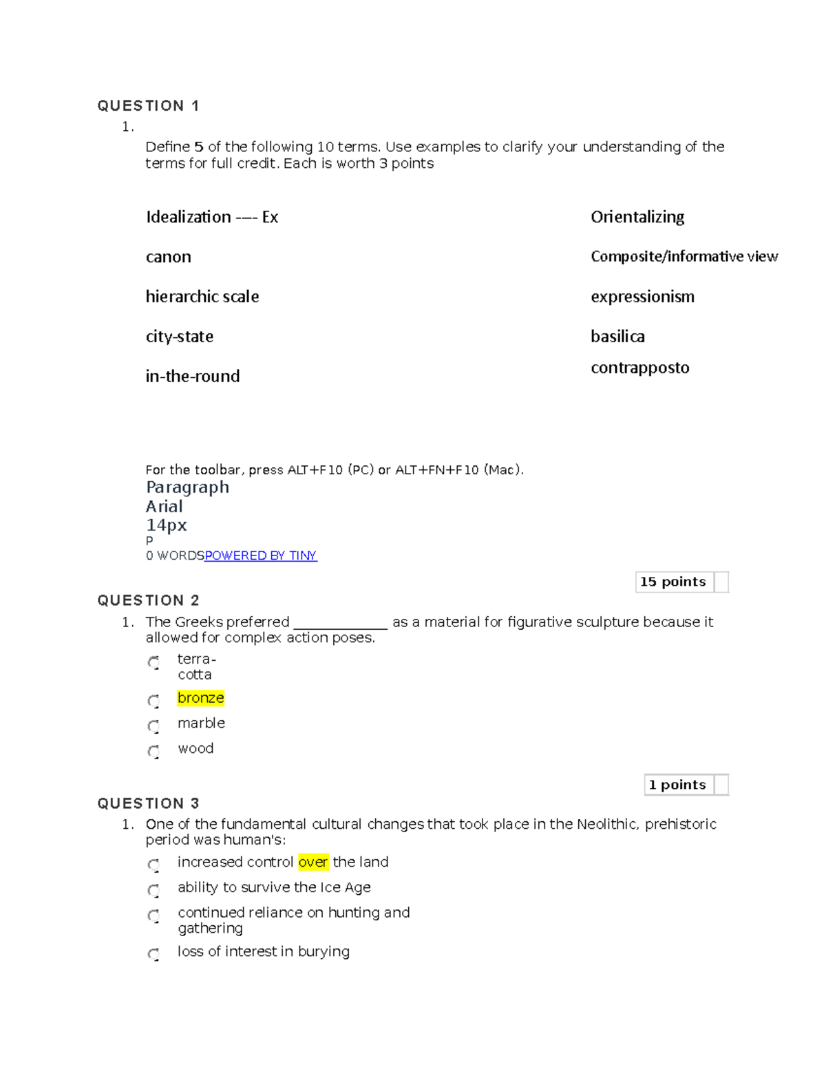 EXAM1 ART exam 1 Q U E S T I O N 1 1. Define 5 of the following 10