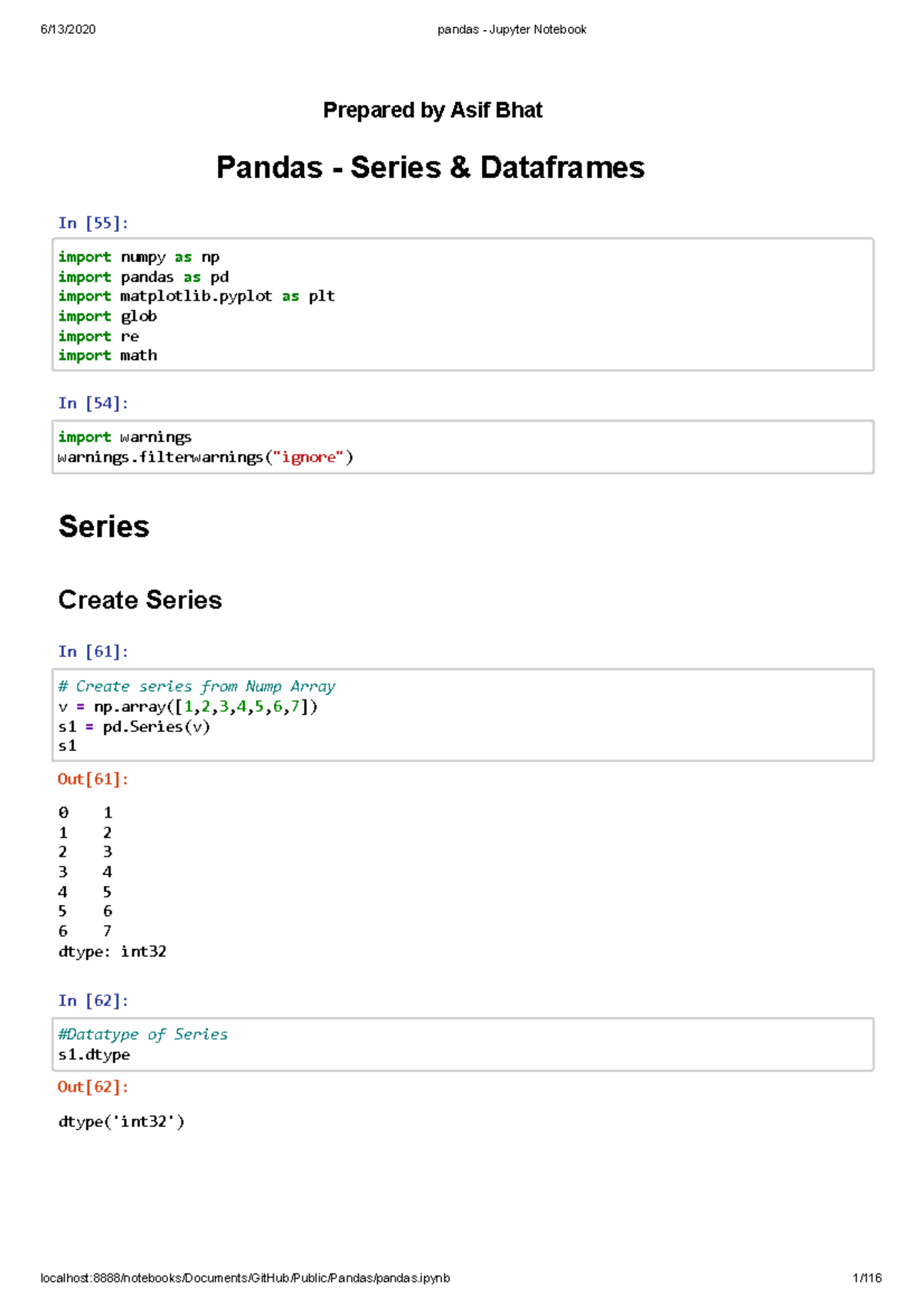 Pandas numpy - dsfdsf - Prepared by Asif Bhat Pandas - Series ...