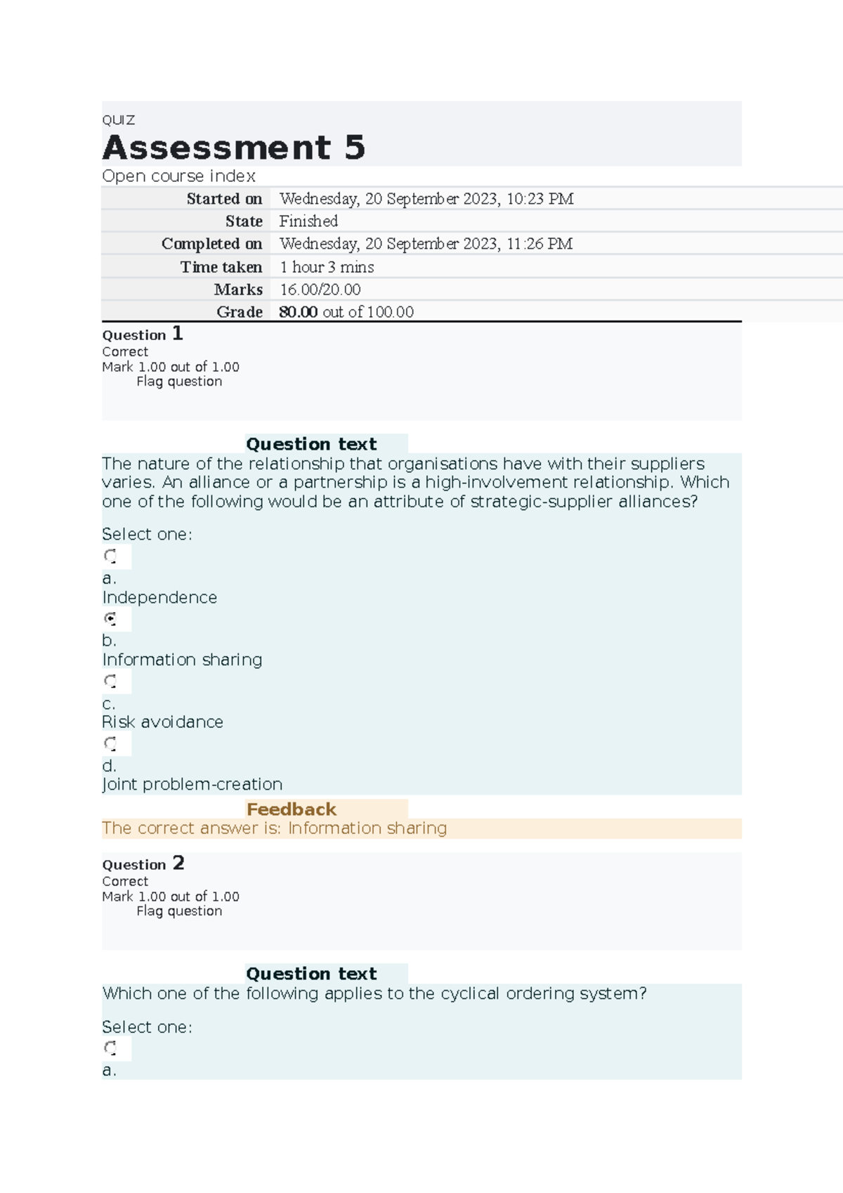 Assignment 5 MNB1601 - QUIZ Assessment 5 Open course index Started on ...