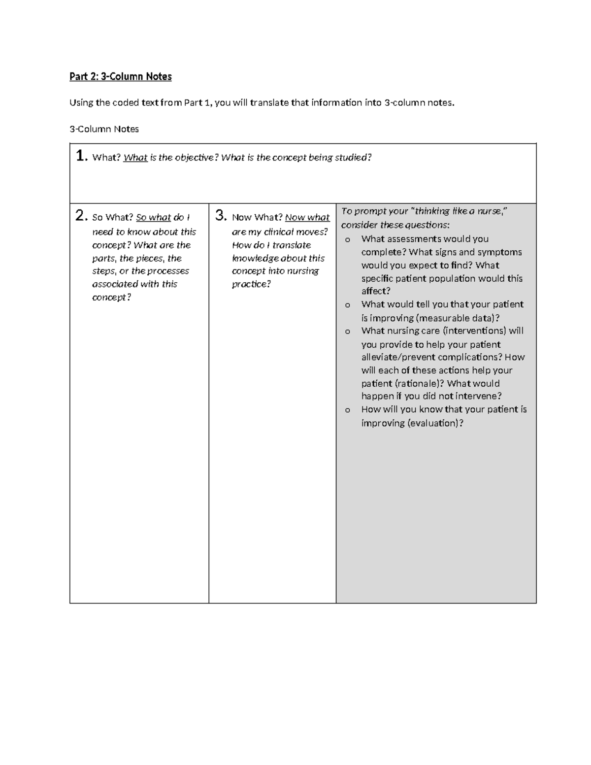 3-column Note Template - Part 2: 3-Column Notes Using the coded text ...