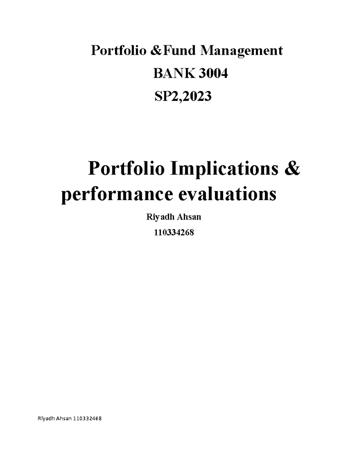 Portfolio Fund managment 22 Portfolio &Fund Management BANK 3004 SP2