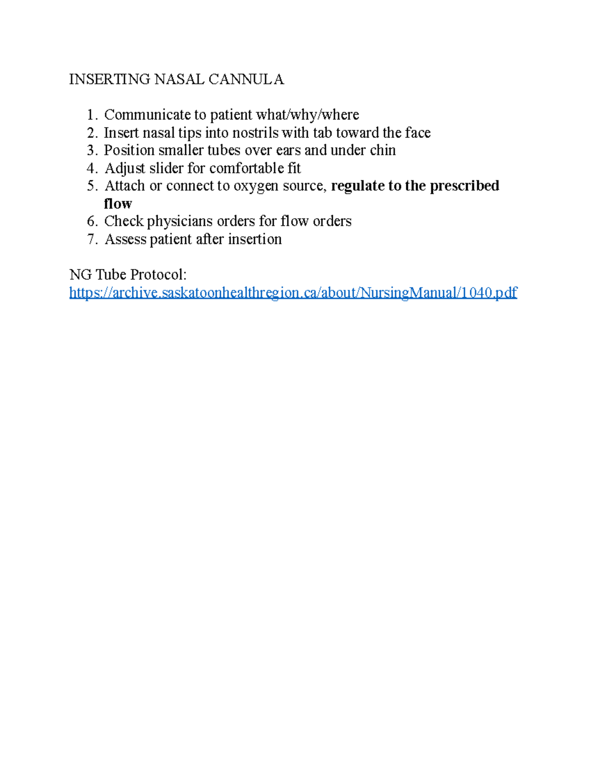 Nasal Cannula Insertion - Nurs 203.3 - Inserting Nasal Cannula 