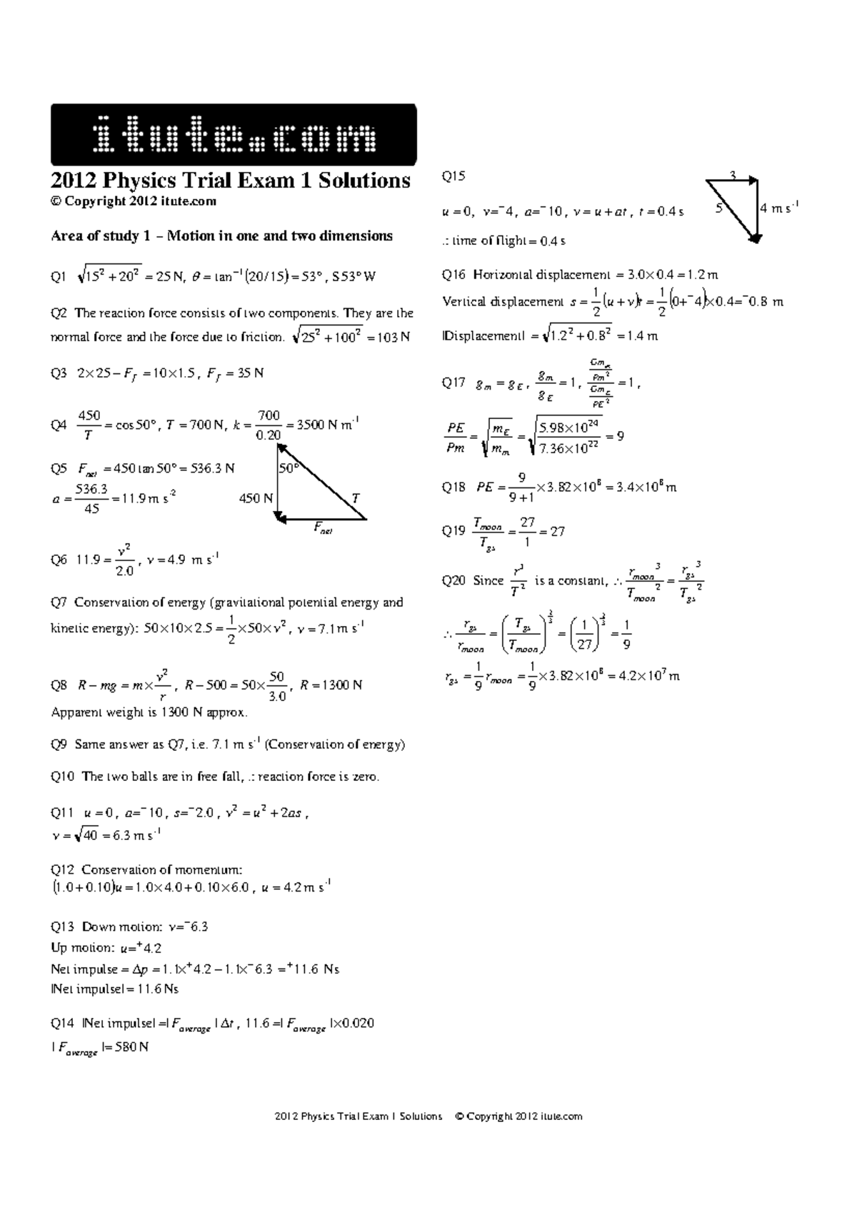 2012 physics trial exam 1 solutions - MAST30012 - Melbourne - Studocu