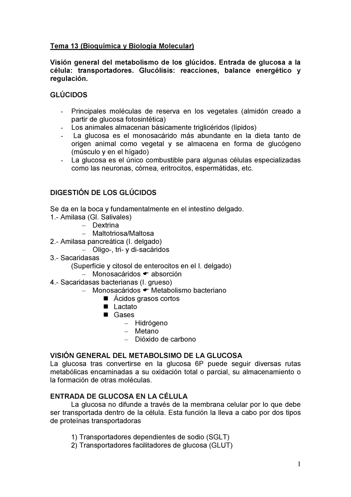 Resumen Tema 13. Glucólisis - Tema 13 (Bioquímica y Biología Molecular ...