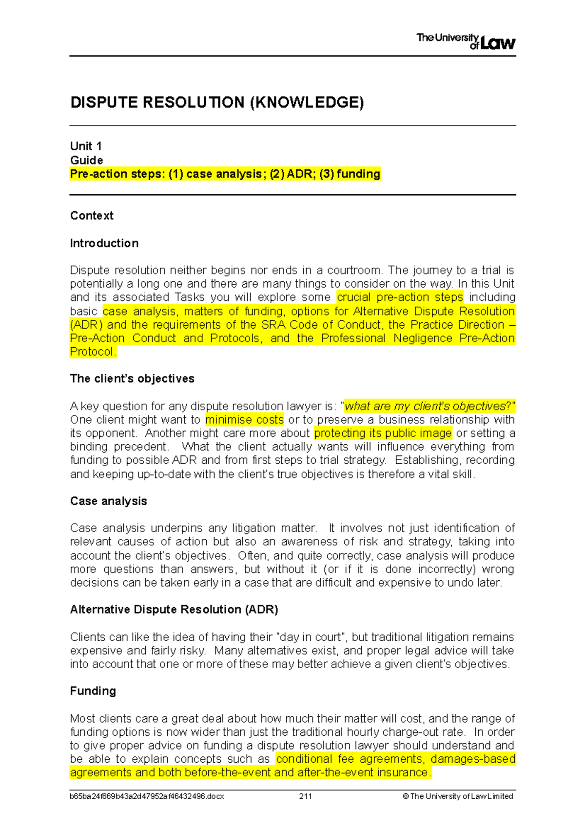 Workshop 1 - Eowfjwpg'nwr - DISPUTE RESOLUTION (KNOWLEDGE) Unit 1 Guide ...