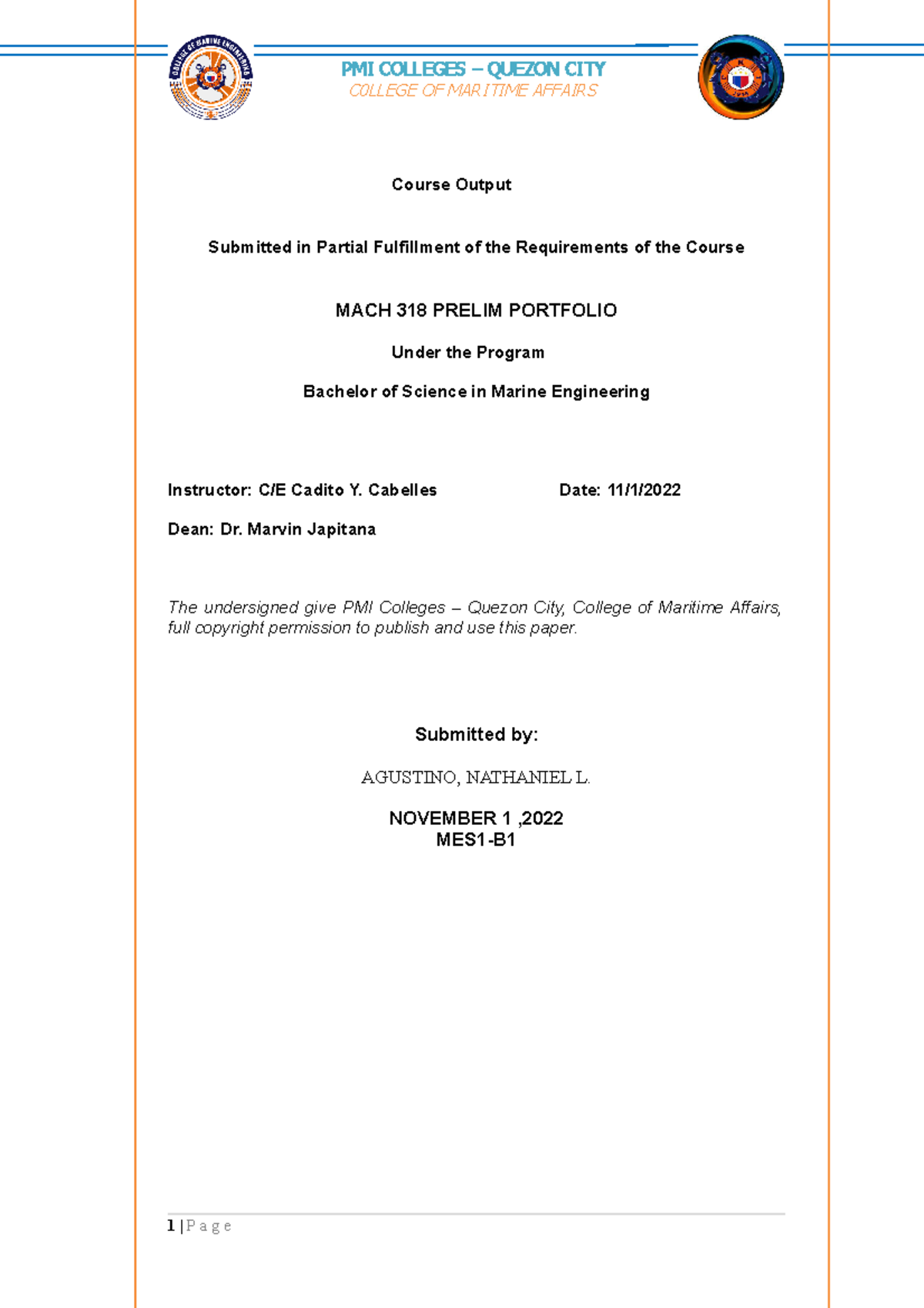 MACH-318- Portfolio (1) - Course Output Submitted in Partial ...
