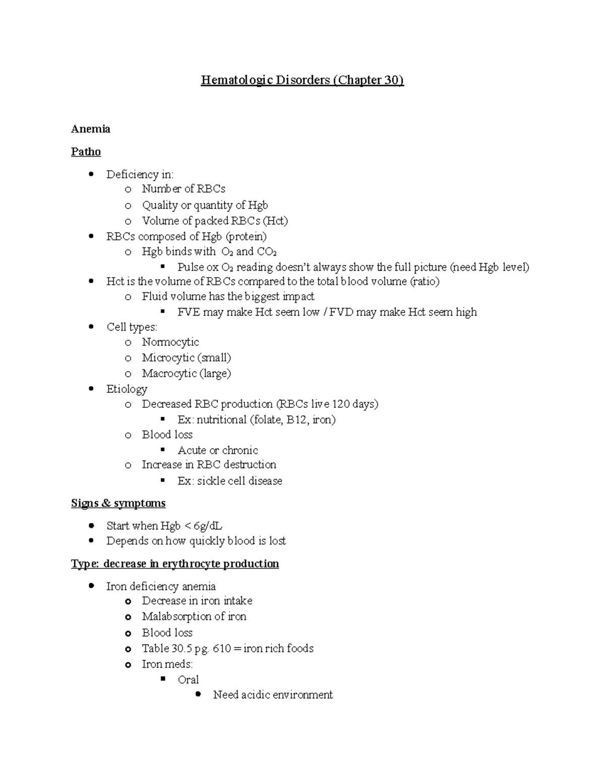 Adult 1 - Week 11 (chapter 30) - Hematologic Disorders (Chapter 30 ...