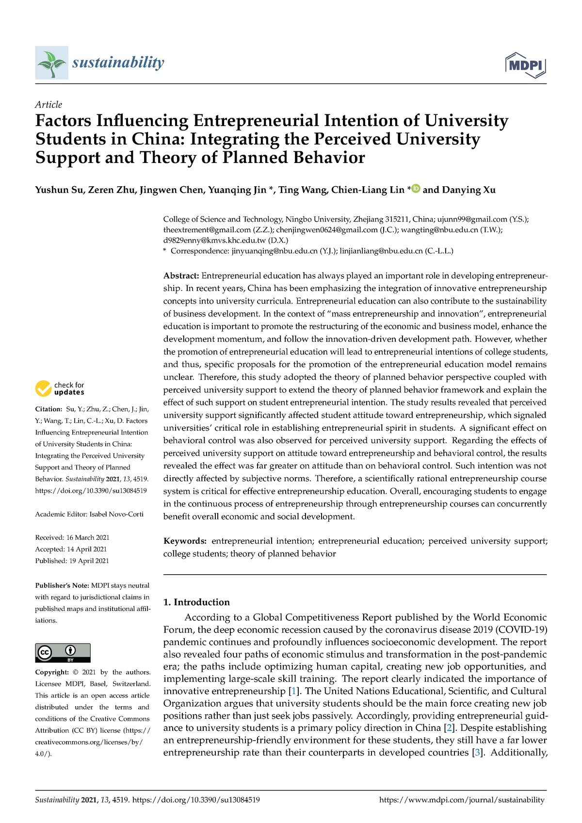 Sustainability 13 04519 v2 - sustainability Article Factors Influencing ...