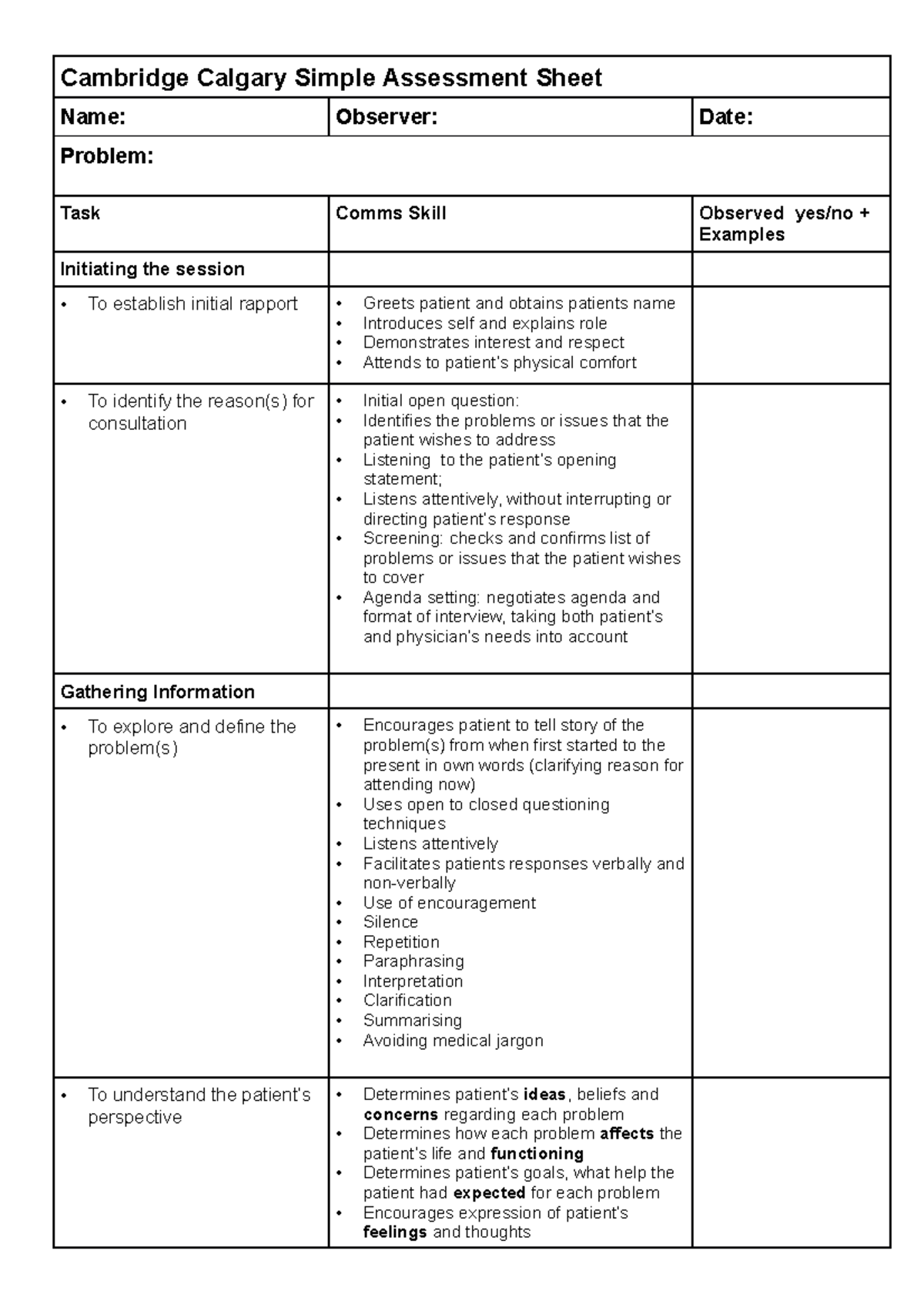 Calgary Cambridge Simple Assessment Sheet - Cambridge Calgary Simple ...