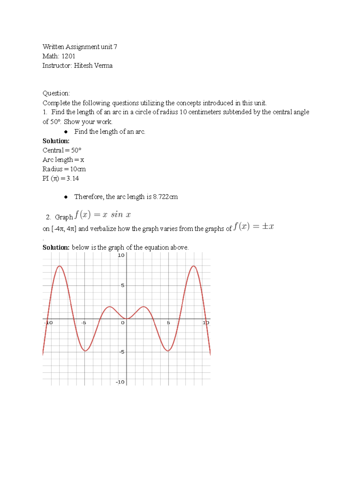 Untitled document (11) - Written Assignment unit 7 Math: 1201 ...