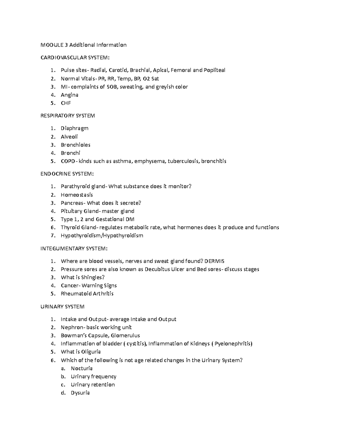 Module 3 Body System - MODULE 3 Additional Information CARDIOVASCULAR ...