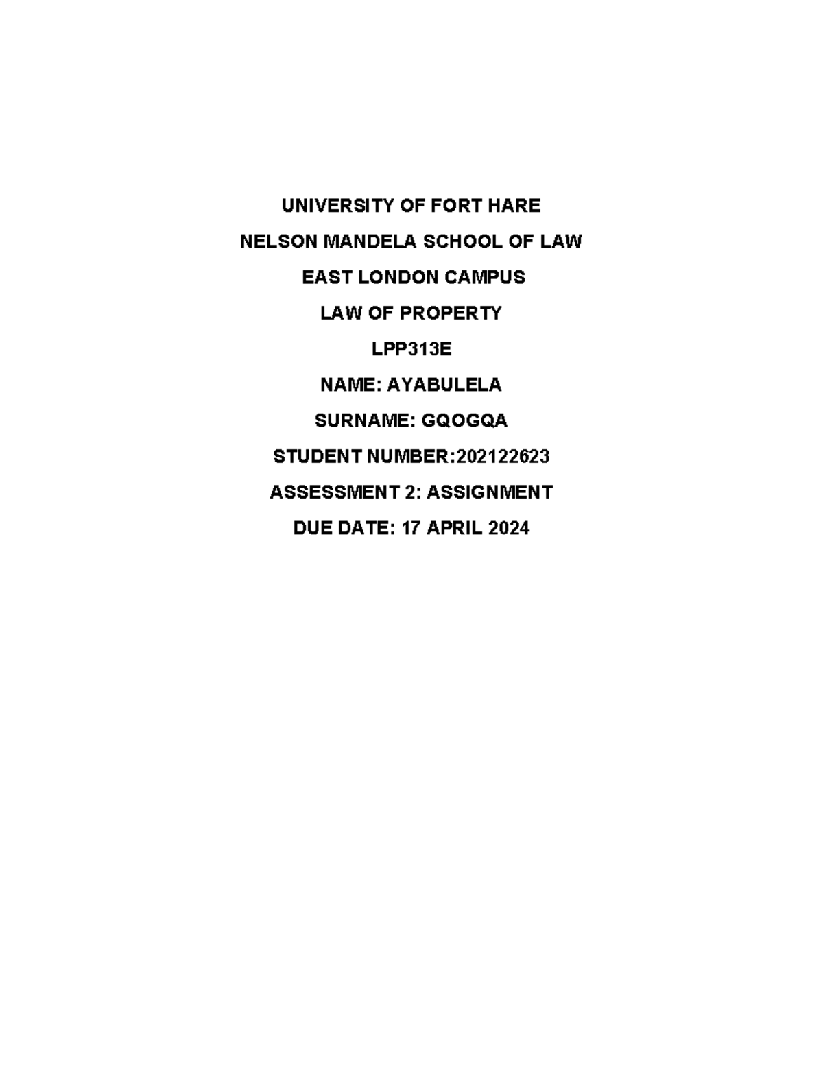 Lpp313e Assignment University Of Fort Hare Nelson Mandela School Of Lpp313e Assignment University Of Fort Hare Nelson Mandela School Of