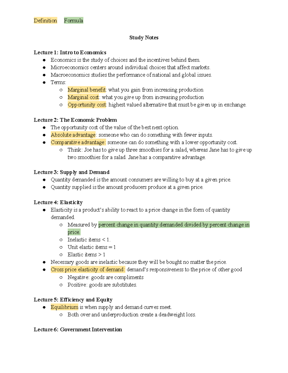 Econ 1023 - Study Notes - Study Notes Lecture 1: Intro to Economics ...