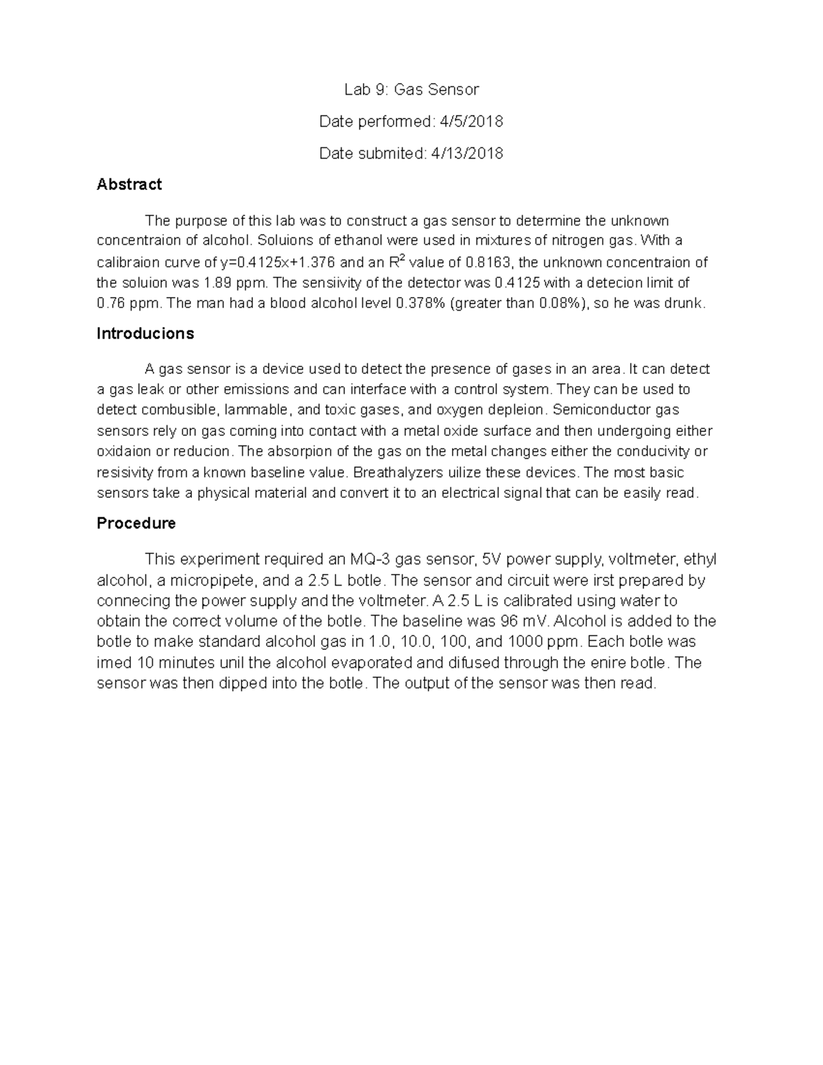 Chem 425 Lab 9 writeup - Lab 9: Gas Sensor Date performed: 4/5/2018 ...