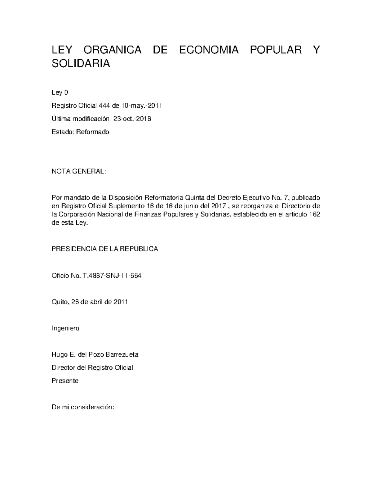 Ley Orgánica de Economía Popular y Solidaria - LEY ORGANICA DE ECONOMIA ...