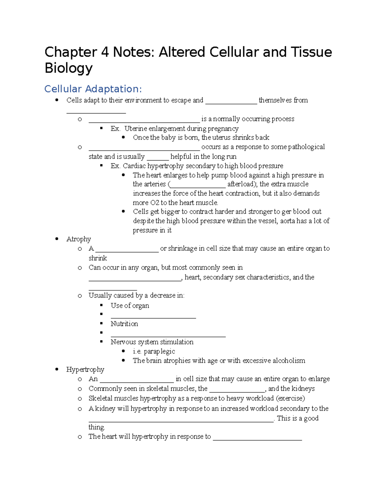 Chapter 4 Notes - Altered Cellular Biology - Chapter 4 Notes: Altered ...