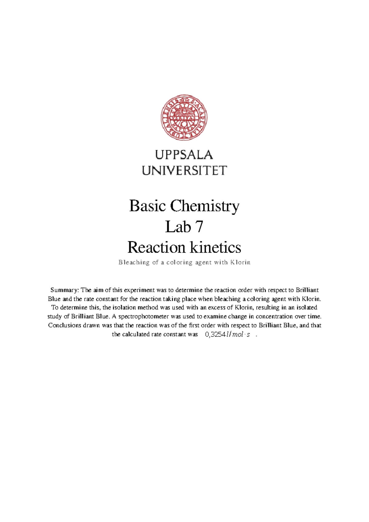 Lab report Reaction Basic Chemistry Lab 7 Reaction
