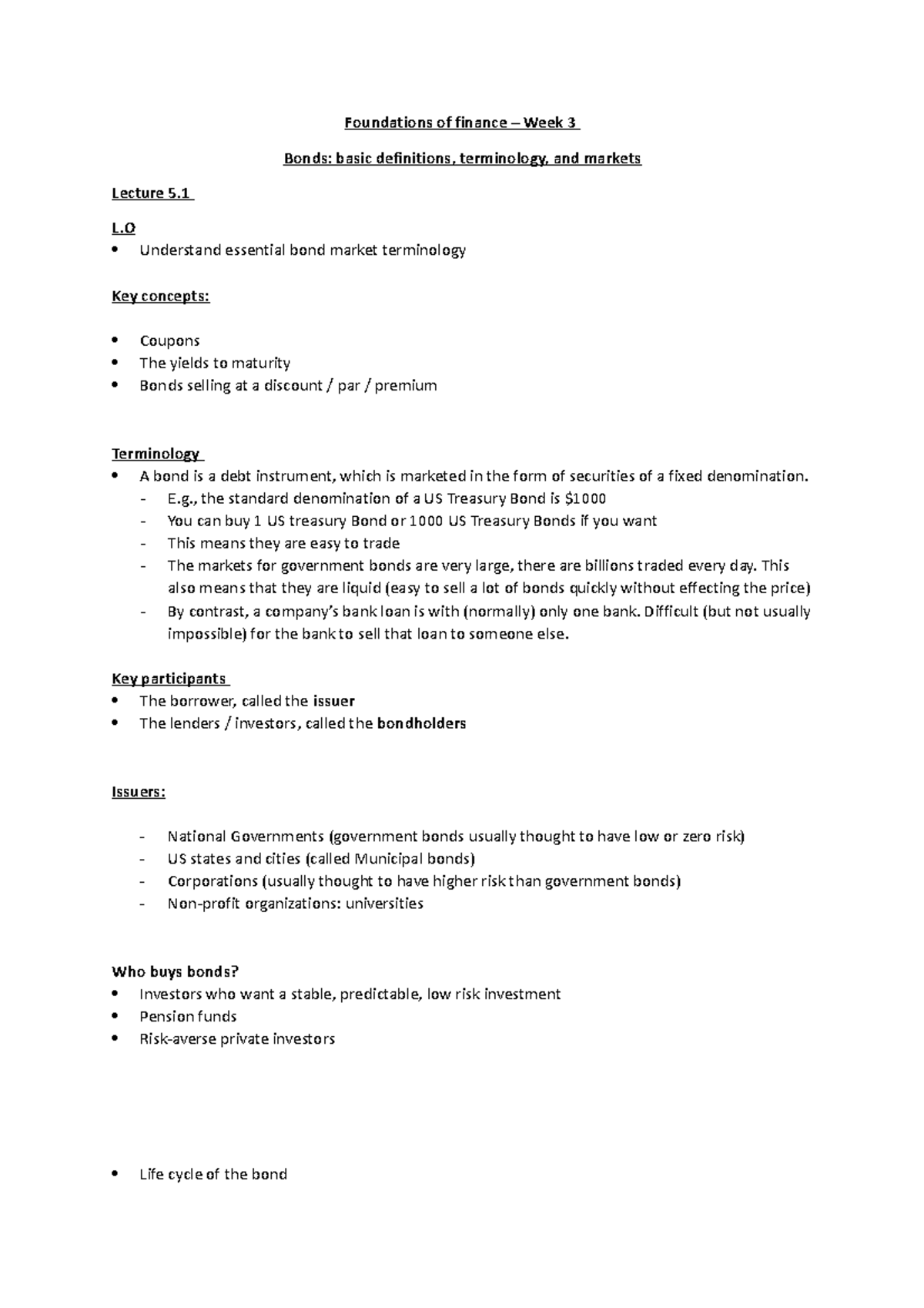 Foundations of finance - week 3 - Foundations of finance – Week 3 Bonds ...