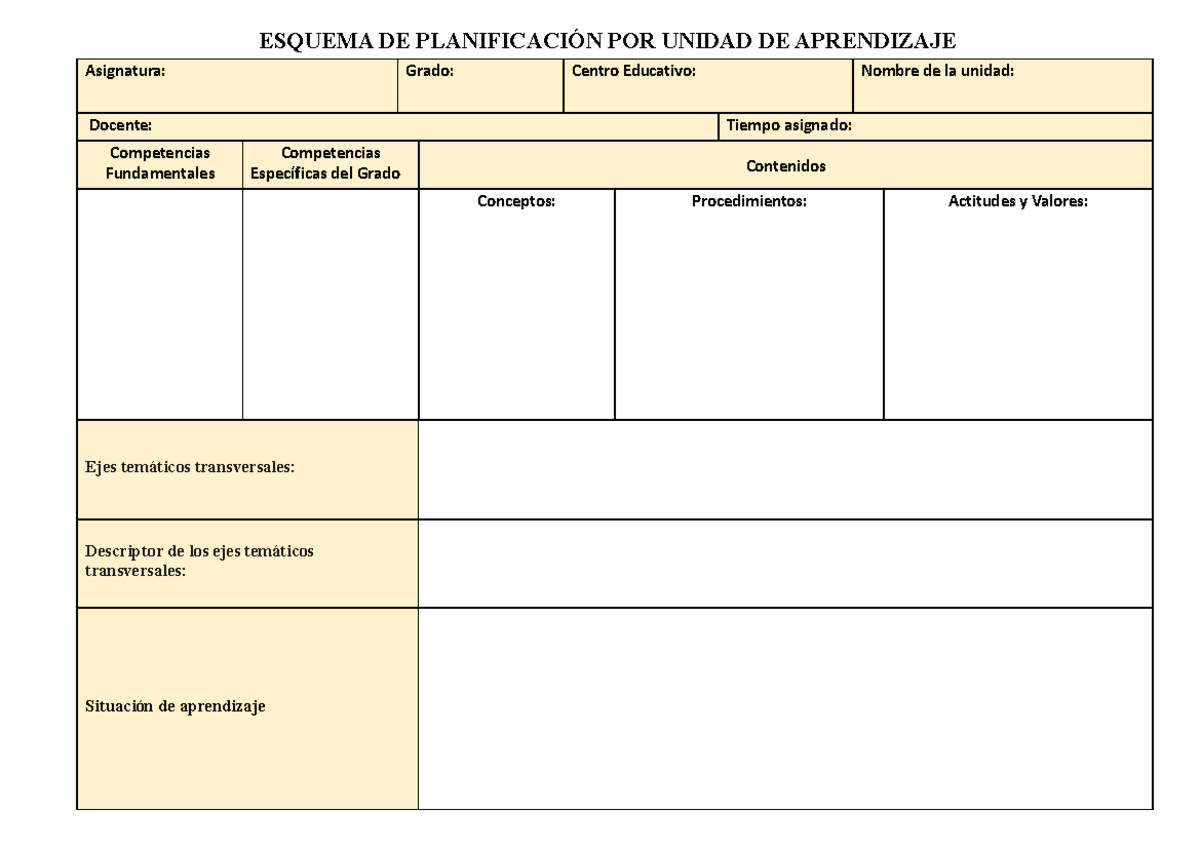 Esquema DE Planificacion POR Unidad DE Aprendizaje y POR Esquema DE ...