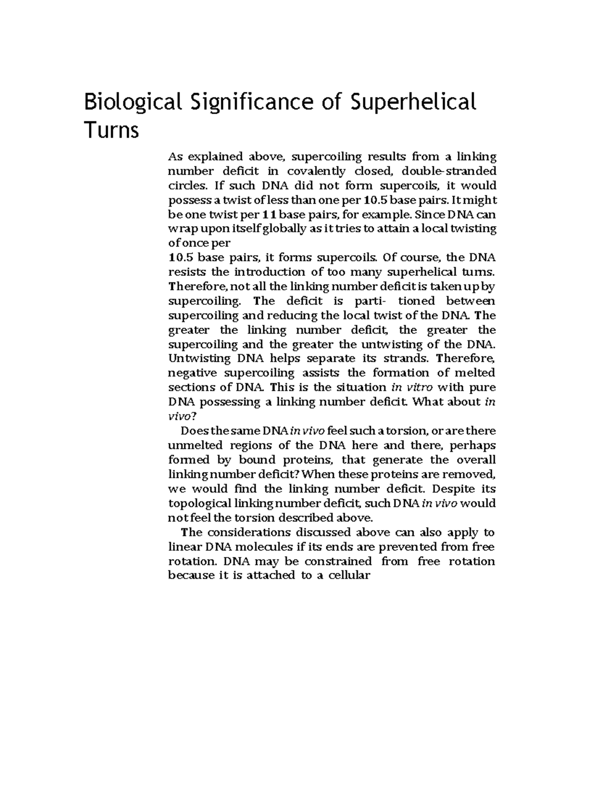 Biological Significance of Superhelical Turns - Biological Significance ...