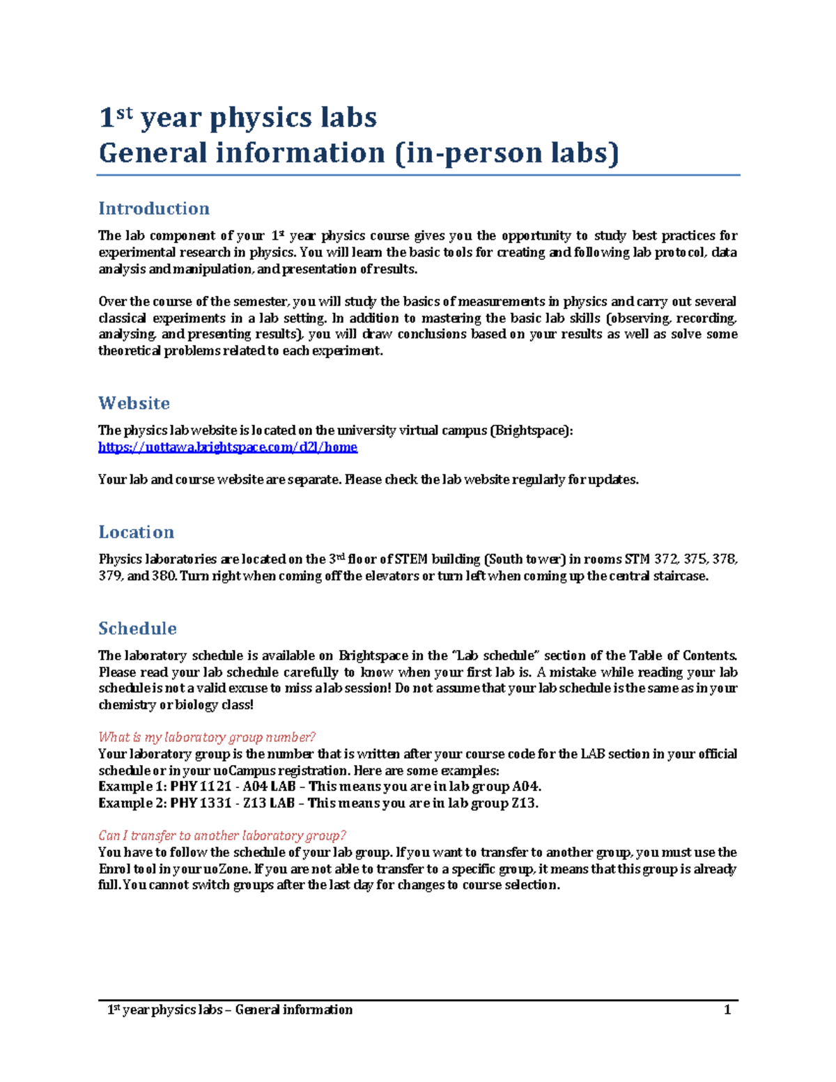 General information EN - 1 st year physics labs General information (in ...