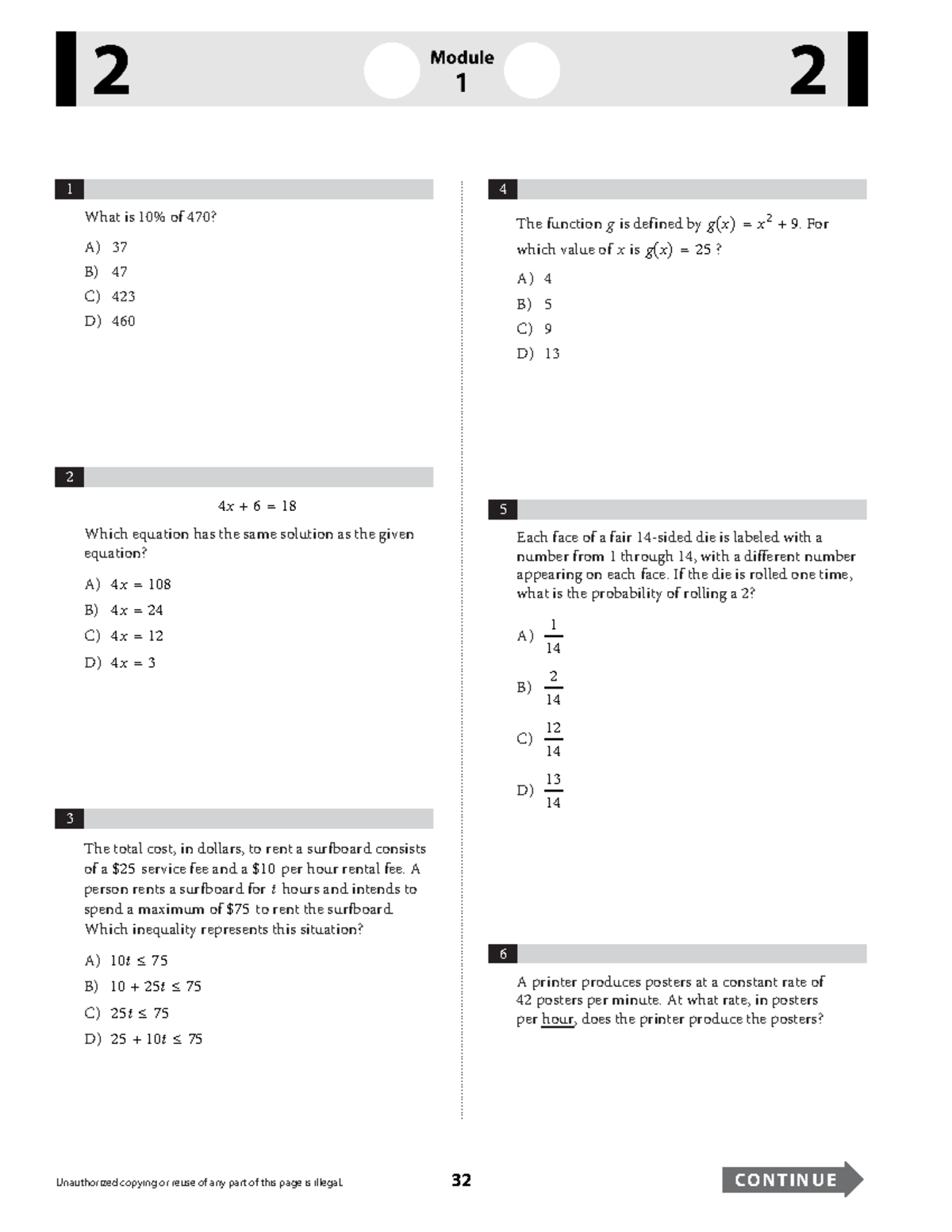 SAT Practice Test #1 Math - 1 What is 10% of 470? A) 37 B) 47 C) 423 D ...