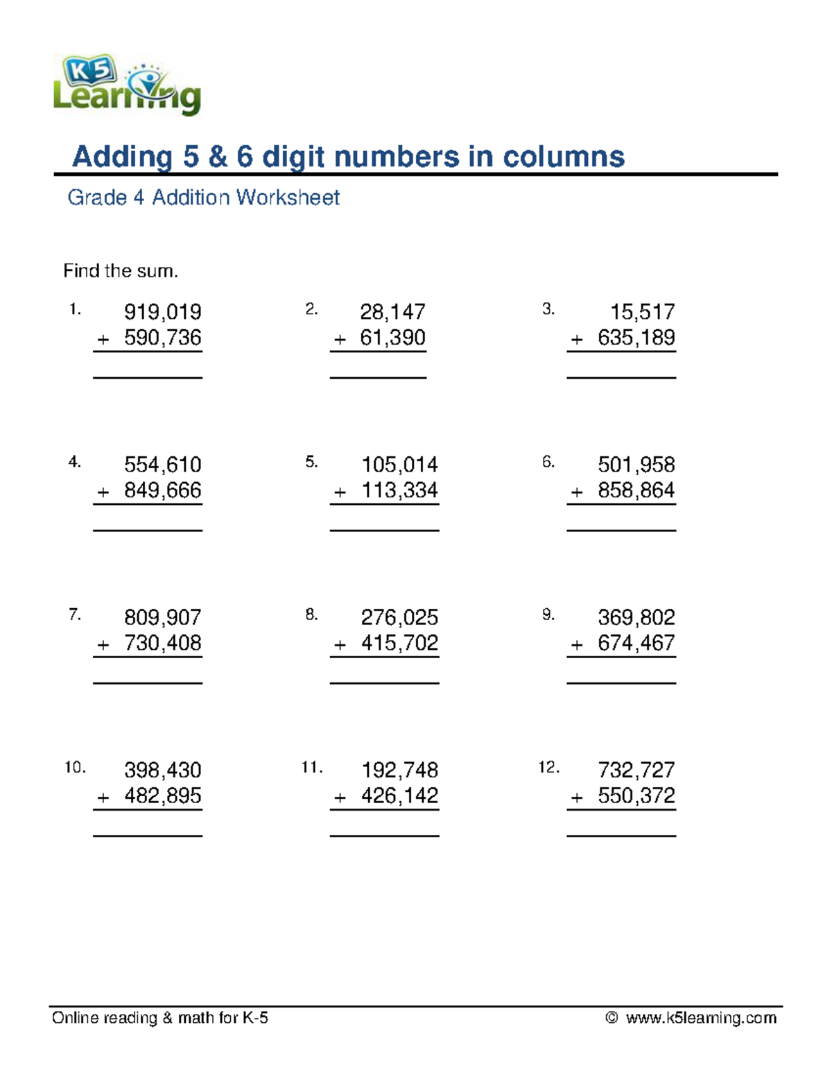 Addition - Math practice - Online reading & math for K-5 © k5learning ...