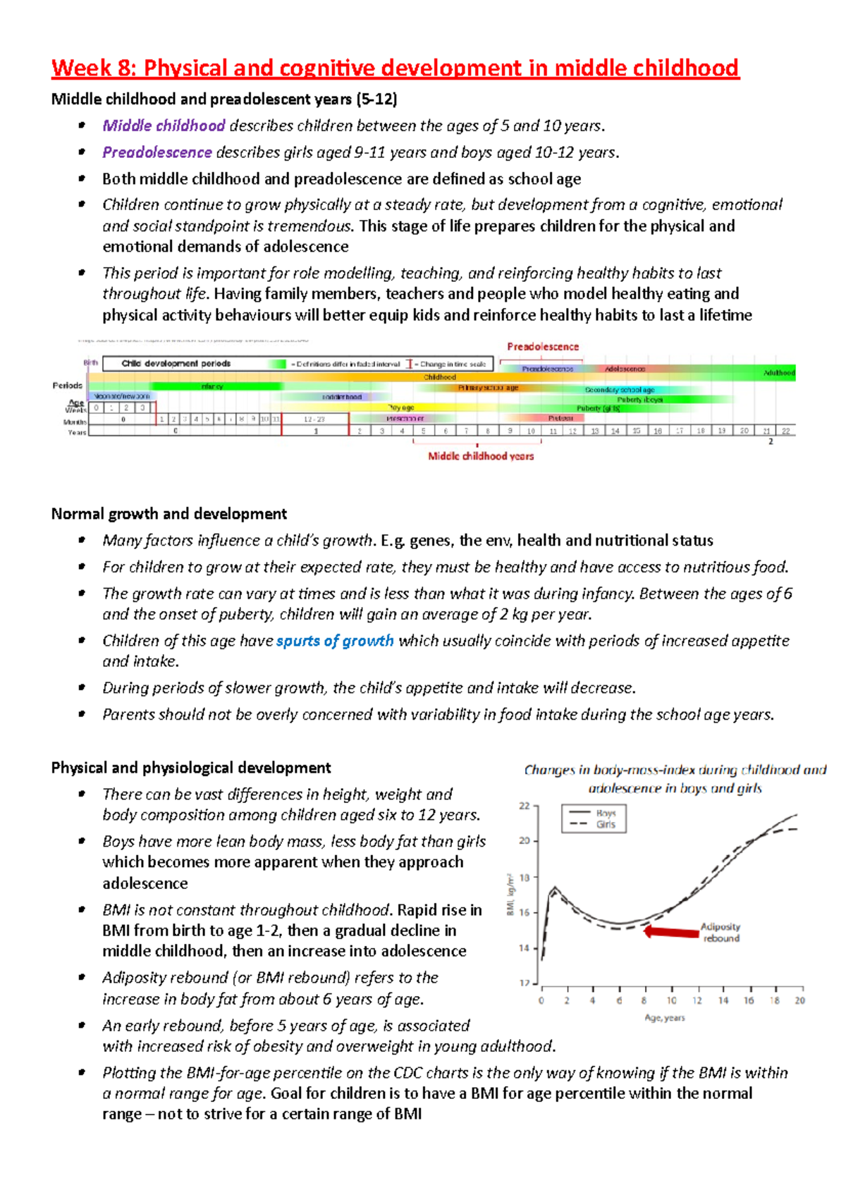 Week 8 - Lecture Notes and Summary of content for Lifestage Nutrition ...