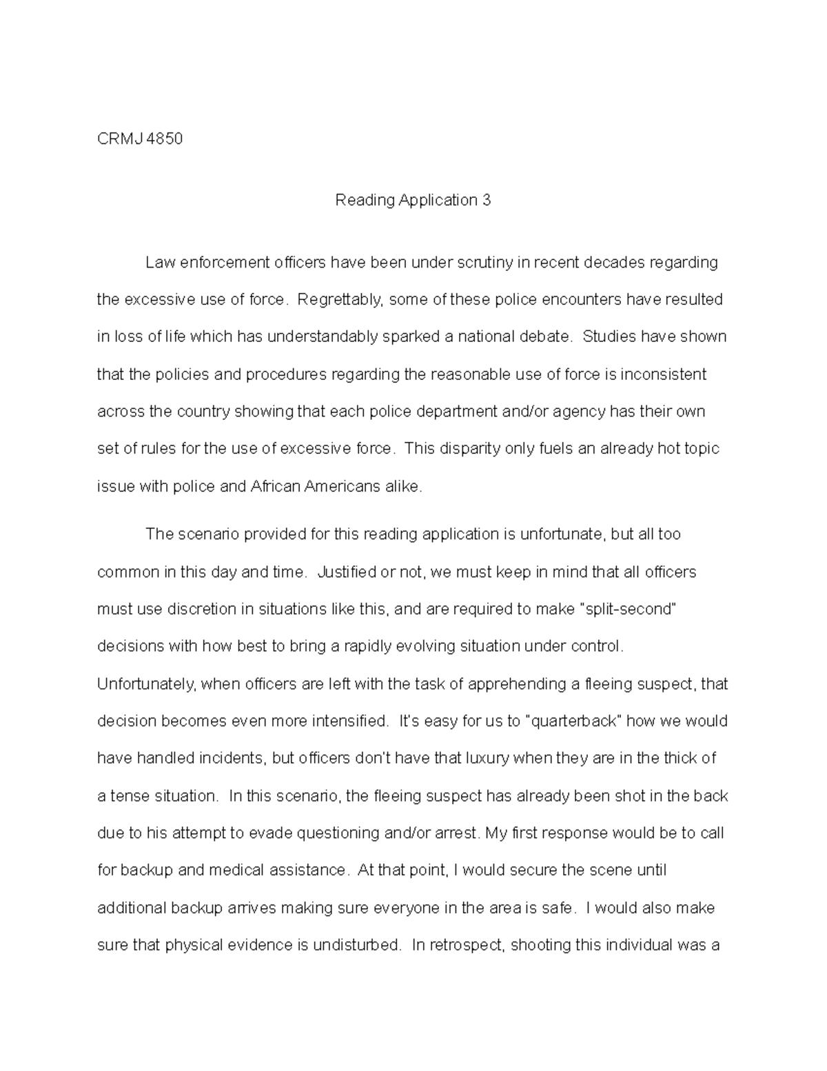 Capstone Reading Application 3 Use of Force CRMJ 4850 Reading