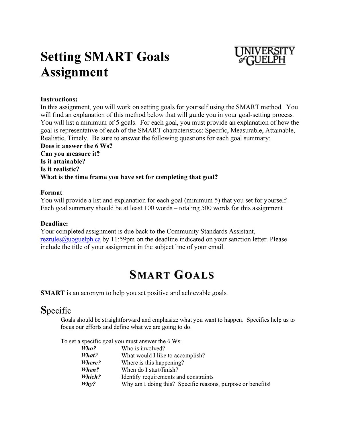microsoft word smart goal assignment
