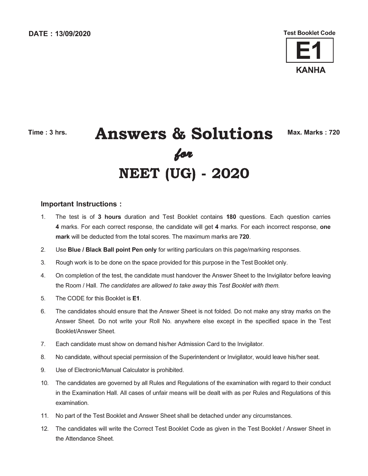 NEET Previous Year Question Papers With Solutions - Important ...