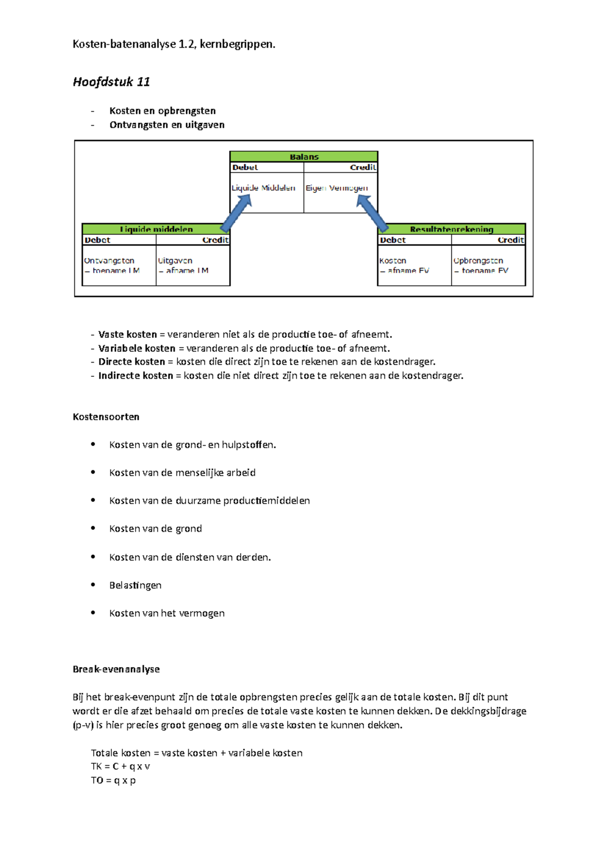 Kernbegrippen KBA 1 - Hoofdstuk 11 **- Kosten En Opbrengsten ...