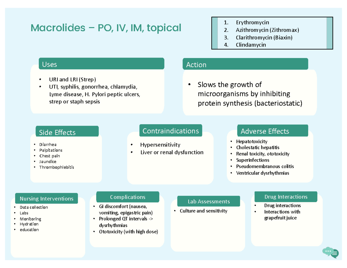 Macrolides important " Diarrhea " Palpitations " Chest pain