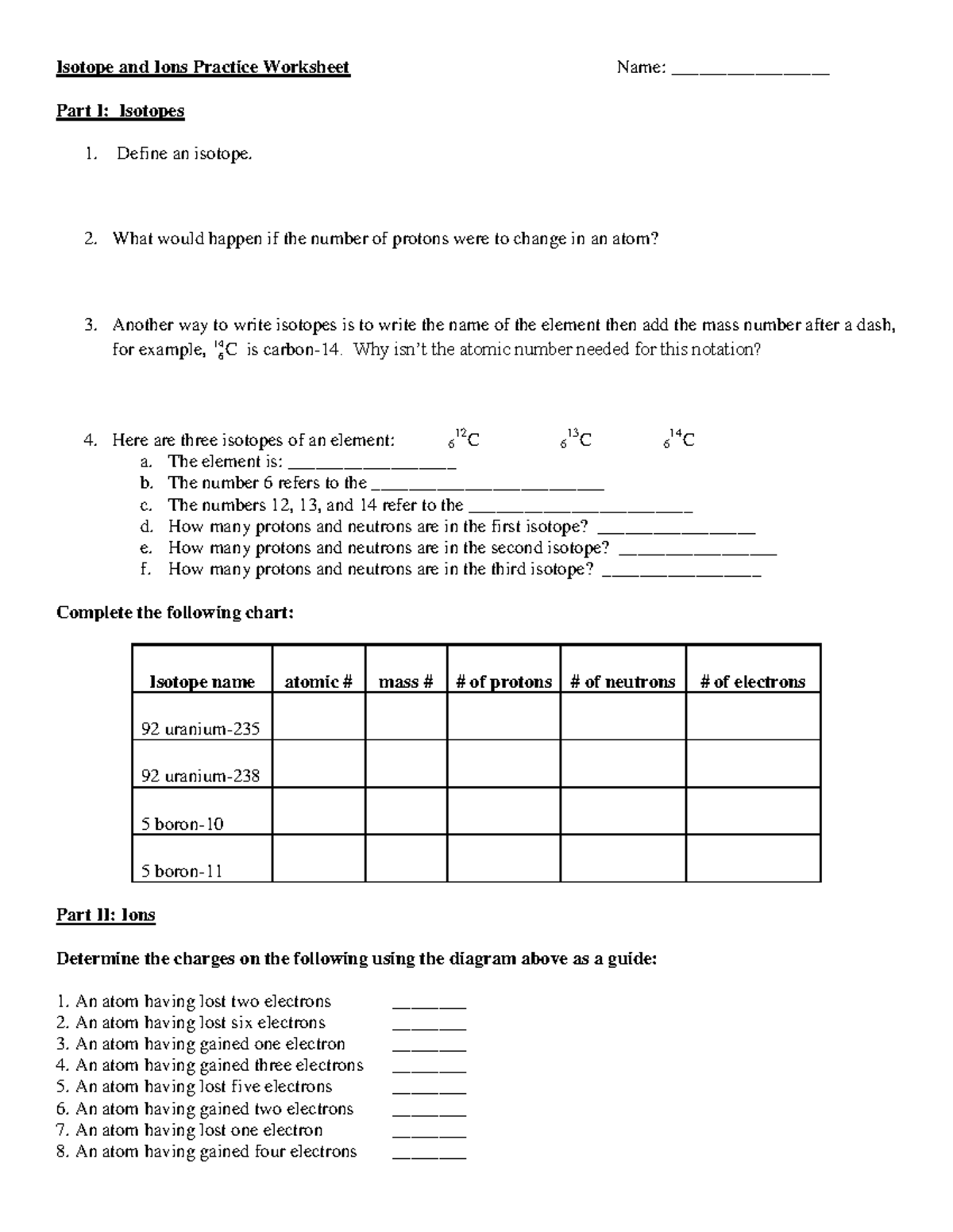 Isotope And Ion Practice-1 - What would happen if the number of protons ...