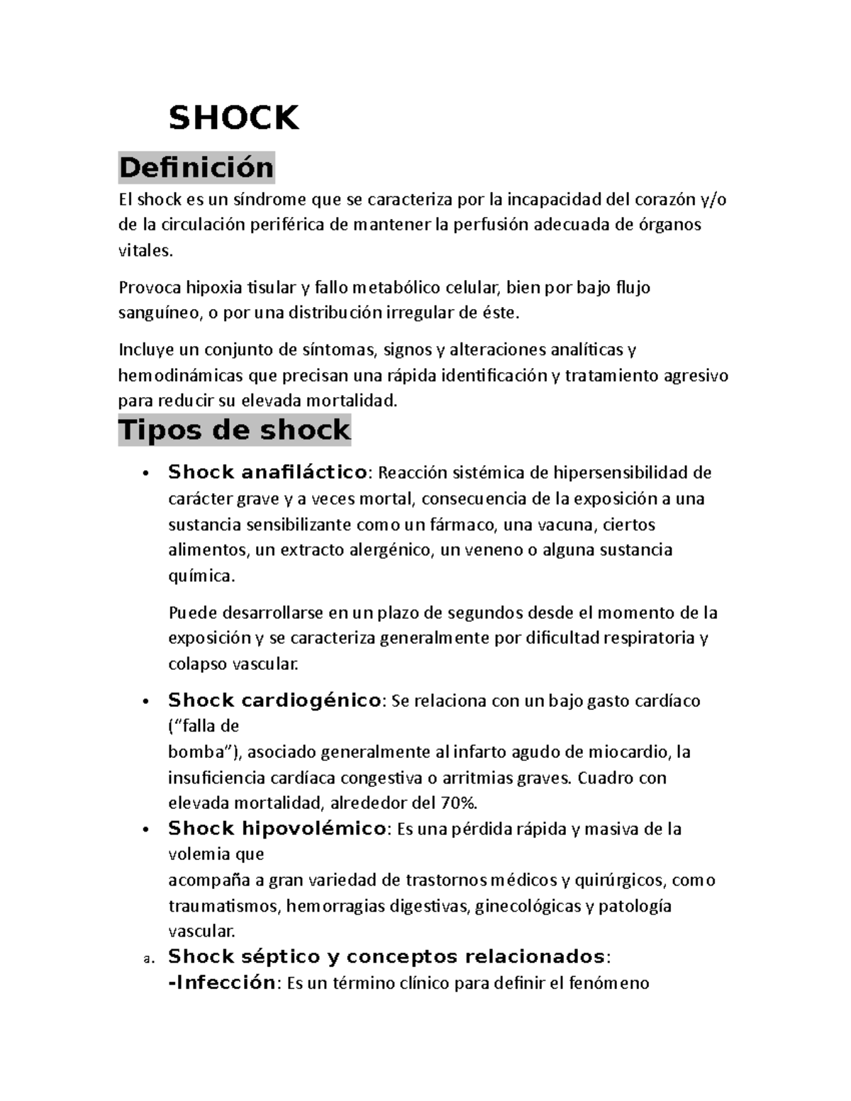 Shock en word Espero les sirva SHOCK Definición El shock es un síndrome que se caracteriza