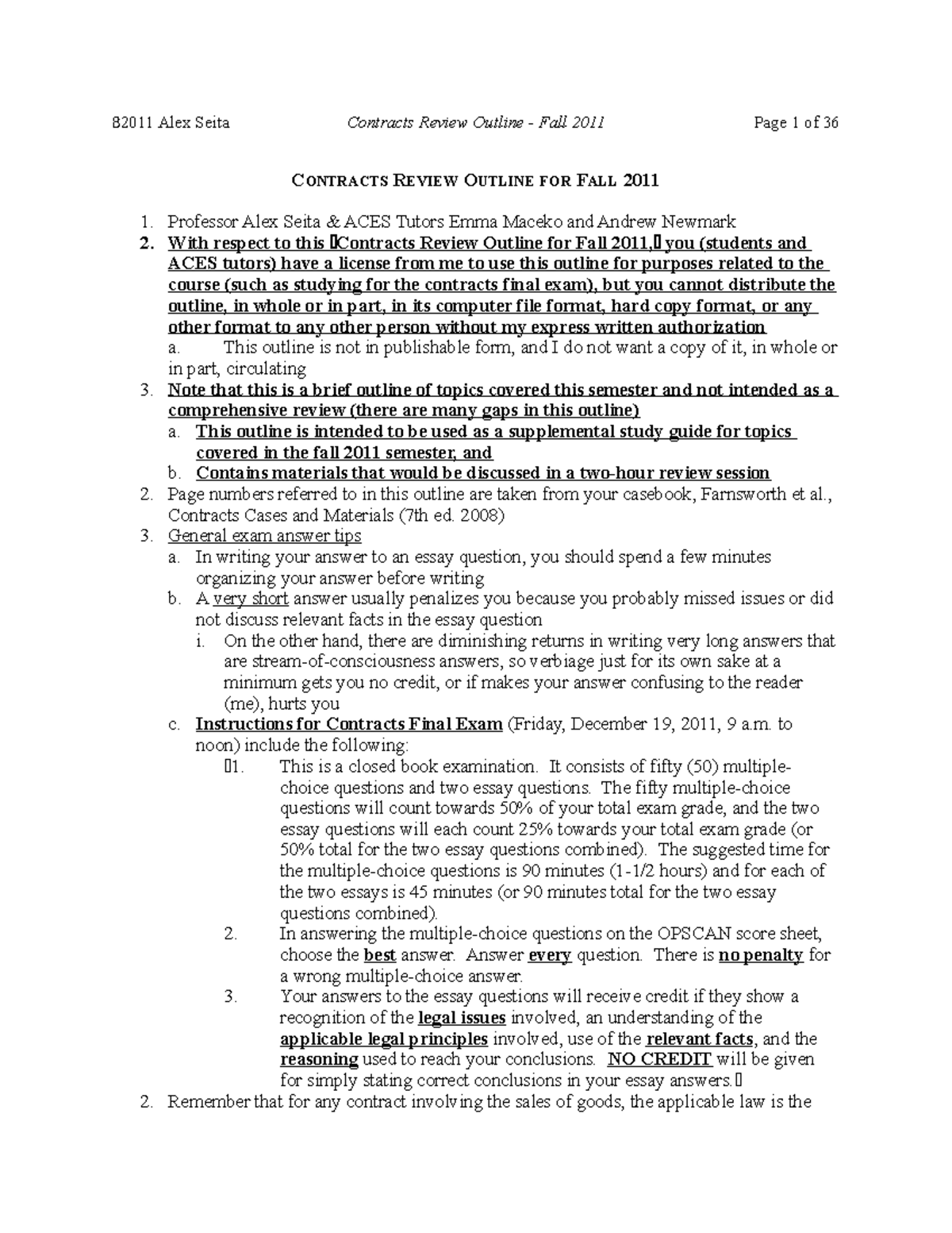 Seita's Contracts Review Outline FA11 - CONTRACTS REVIEW OUTLINE FOR ...