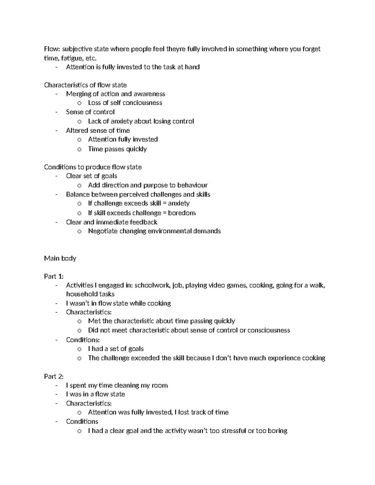 Flow assignment - Flow: subjective state where people feel theyre fully ...