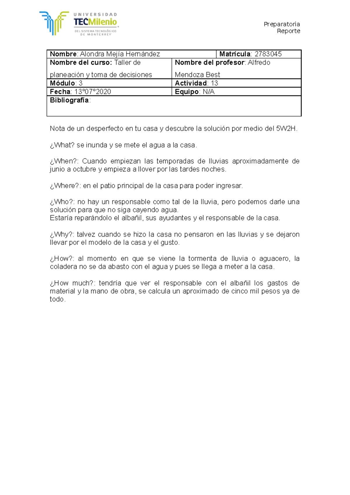 Act 13 taller de planeacion - Preparatoria Reporte Nombre : Alondra ...