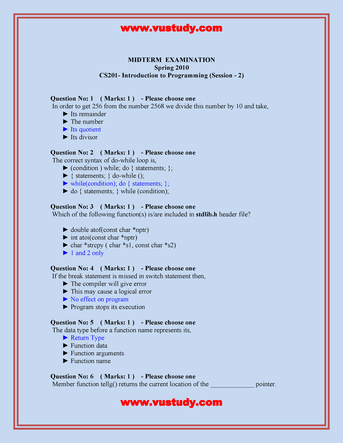 Cs201 Midterm Solved Mcqs With Reference - MIDTERM EXAMINATION Spring ...