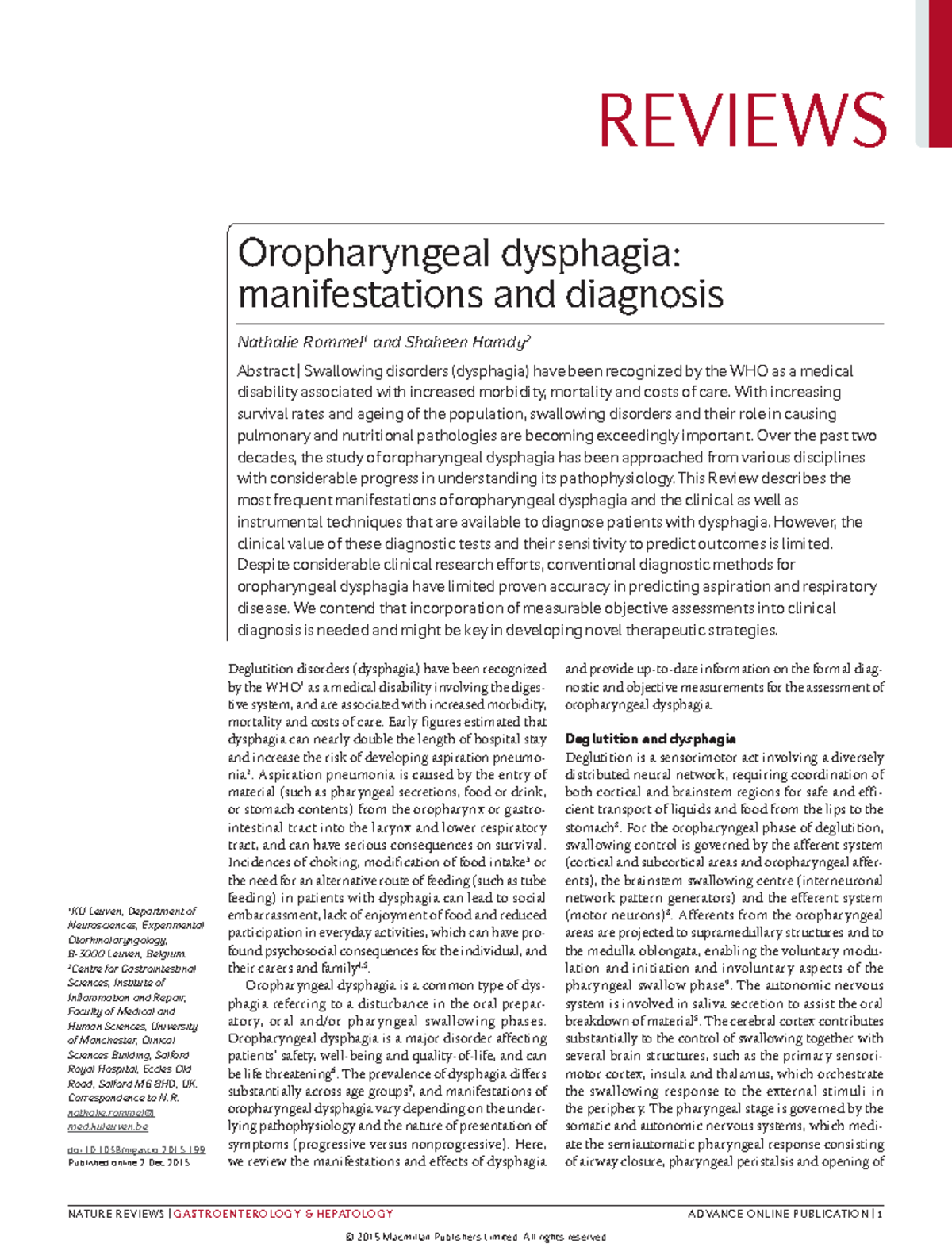 Rommel 2015 Oropharyngeal dysphagia- manifestations and diagnosis ...