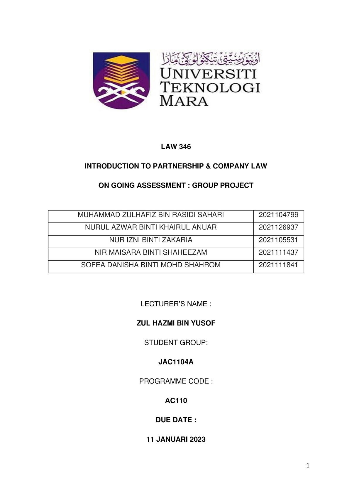 law346 group assignment