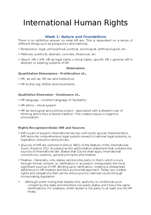 IHRL Notes - International Human Rights Law - 1. Foundations Sources of ...