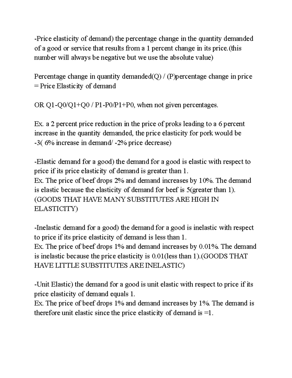 Chapter 4 Econ -Price elasticity of demand) the percentage change in ...