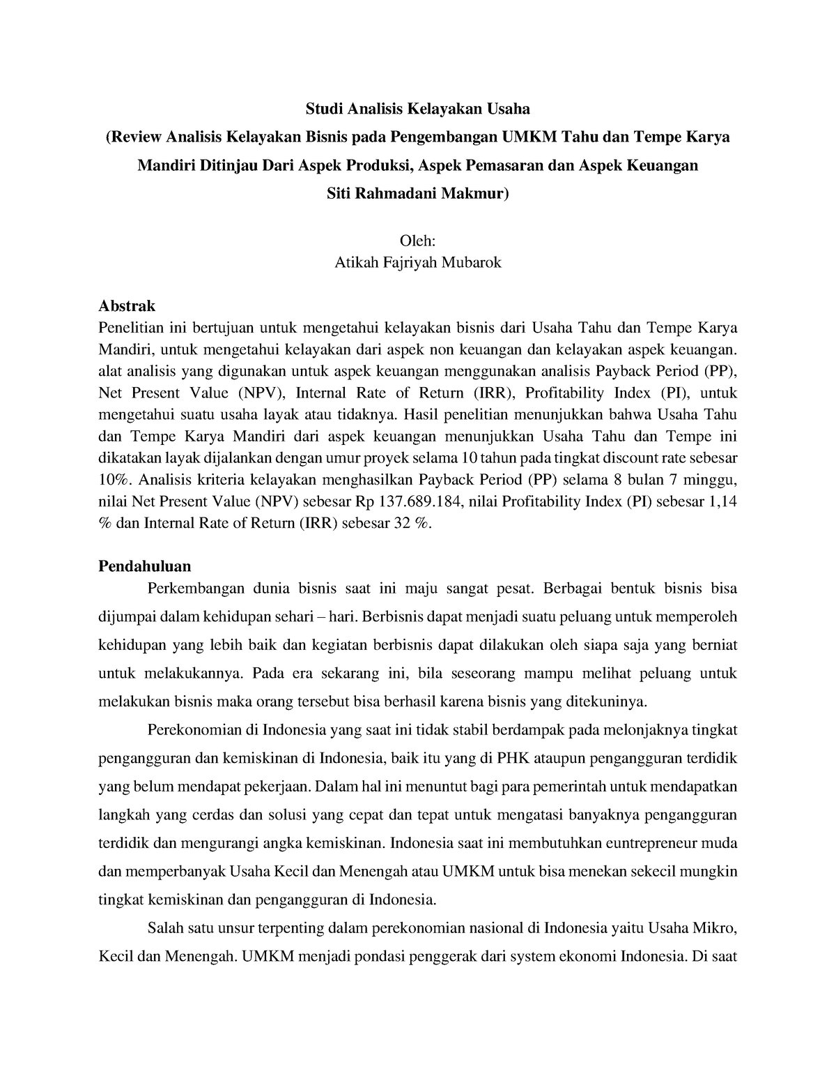 Analisis Investasi - Studi Analisis Kelayakan Usaha - Studi Analisis ...