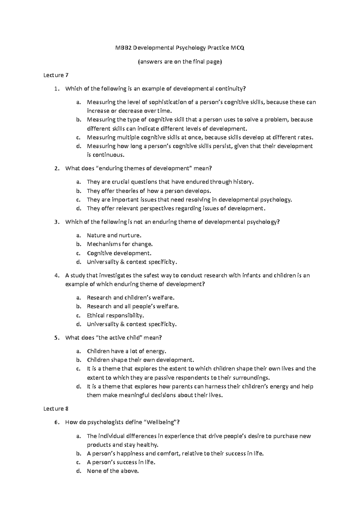PSYC10004 Developmental Psychology practice questions - MBB2 ...