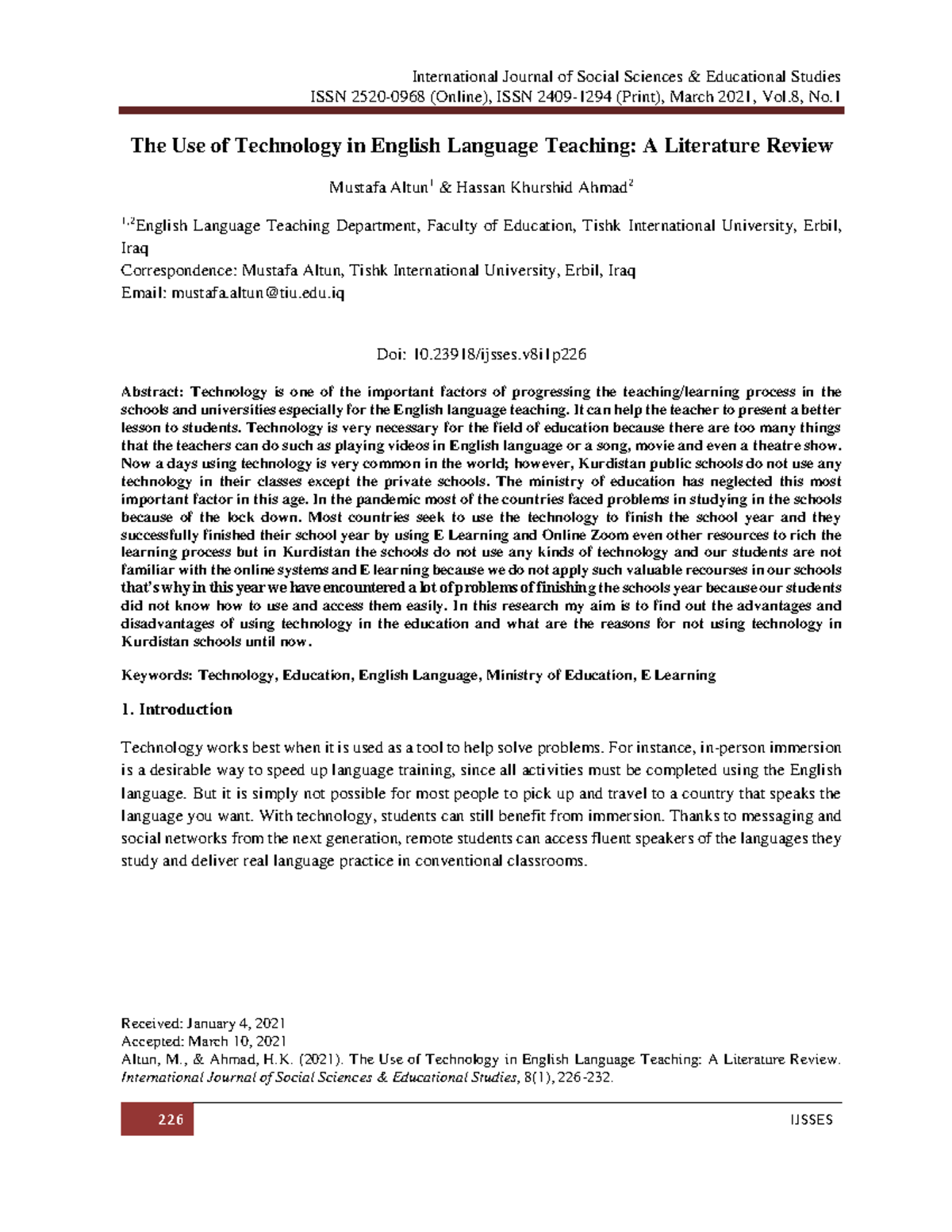EXAM'The Use of Technology in English Language Teaching A Literature ...